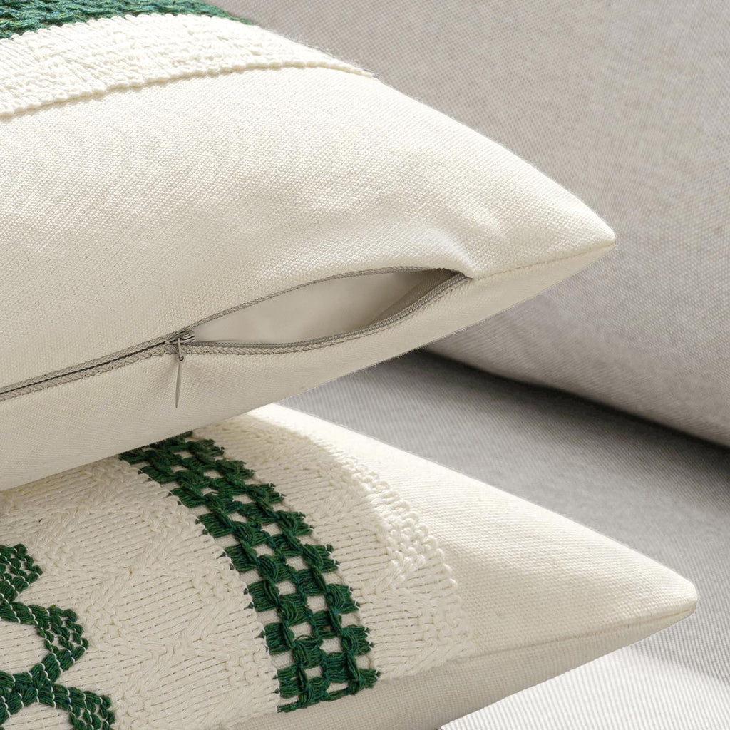 MIULEE Set of 2 Dark Green Boho Christmas Decorative Lumbar Pillow Covers 12x20 Inch Farmhouse Rustic Couch Throw Pillows Modern Cotton…