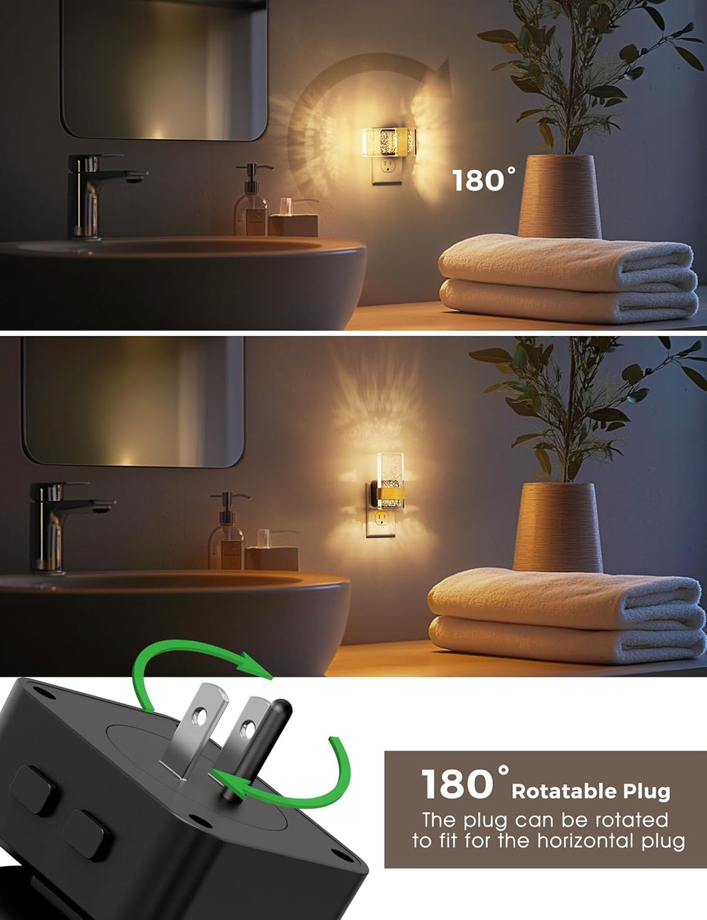 L LOHAS LED Night Lights Plug Into Wall [2 Pack], Color Changing Night Light with Dusk to Dawn Sensor, RGB 180° Rotating Night Light…
