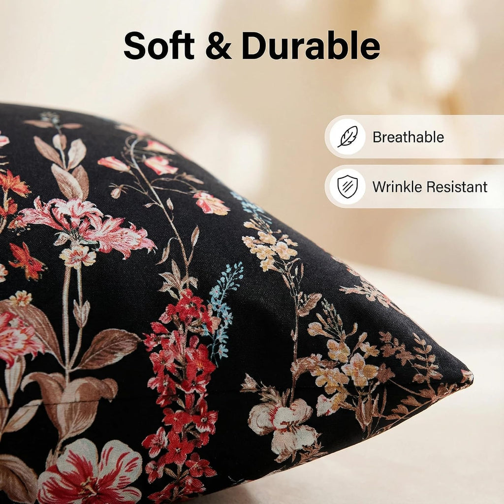 Mag 2 Pack Floral Pillowcases Queen Size 20"x30", Black Pillow Covers with Pink Botanical Flowers, Soft Microfiber Bedroom Pillow Shams for…