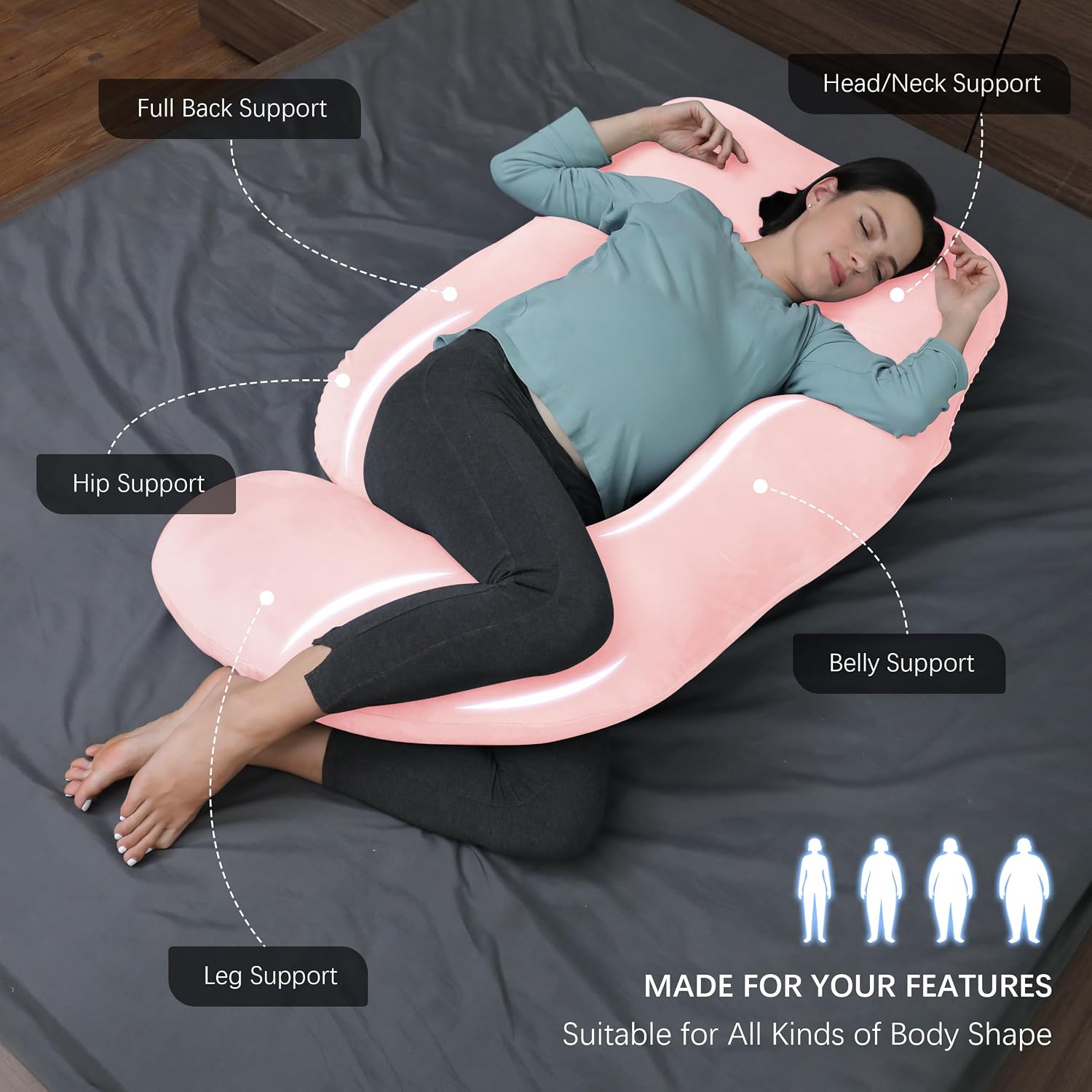 Moonpark MOON PARK Pregnancy Pillows for Sleeping - U Shaped Full Body Maternity Pillow with Removable Cover - Support for Back, Legs, Bell…