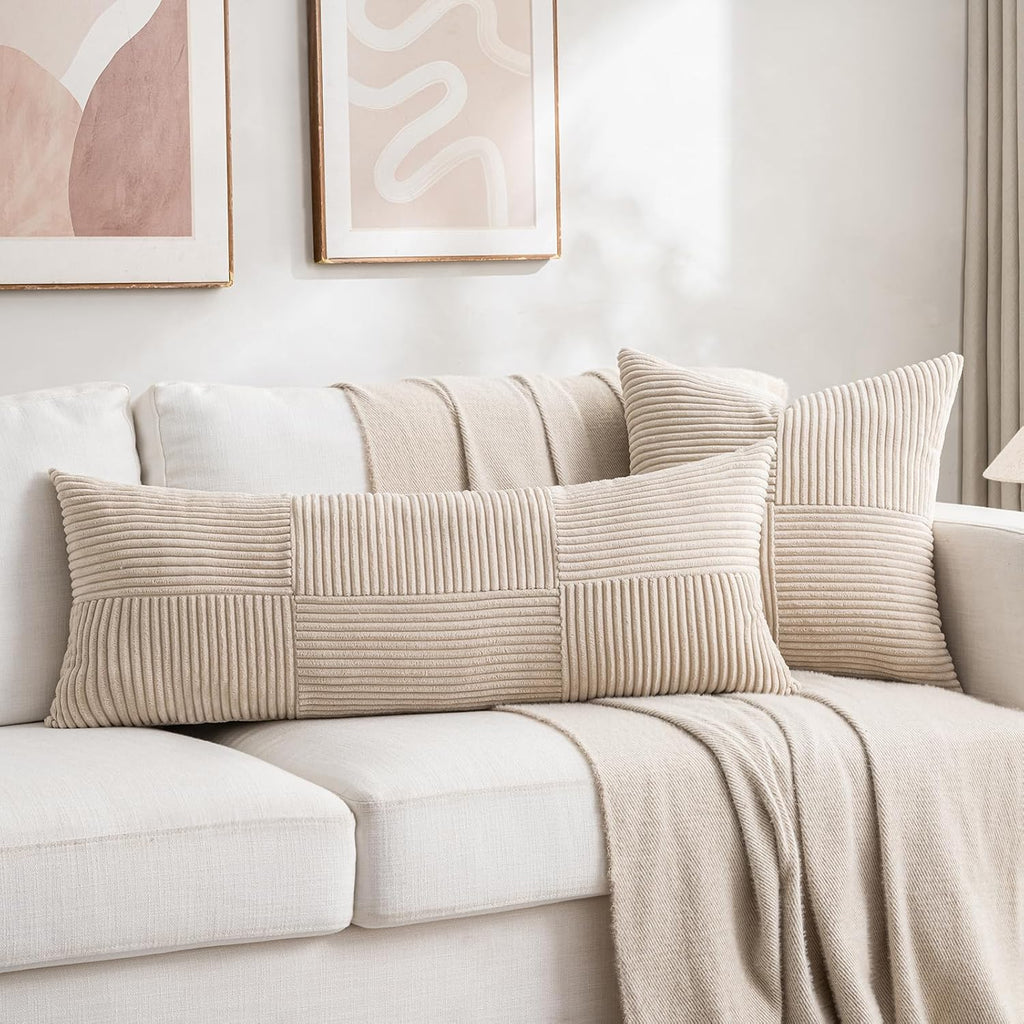 Fancy Homi 2 Packs Tan Decorative Throw Pillow Covers 20x20 Inch for Living Room Couch Bed Sofa, Farmhouse Boho Home Decor, Soft Corss…