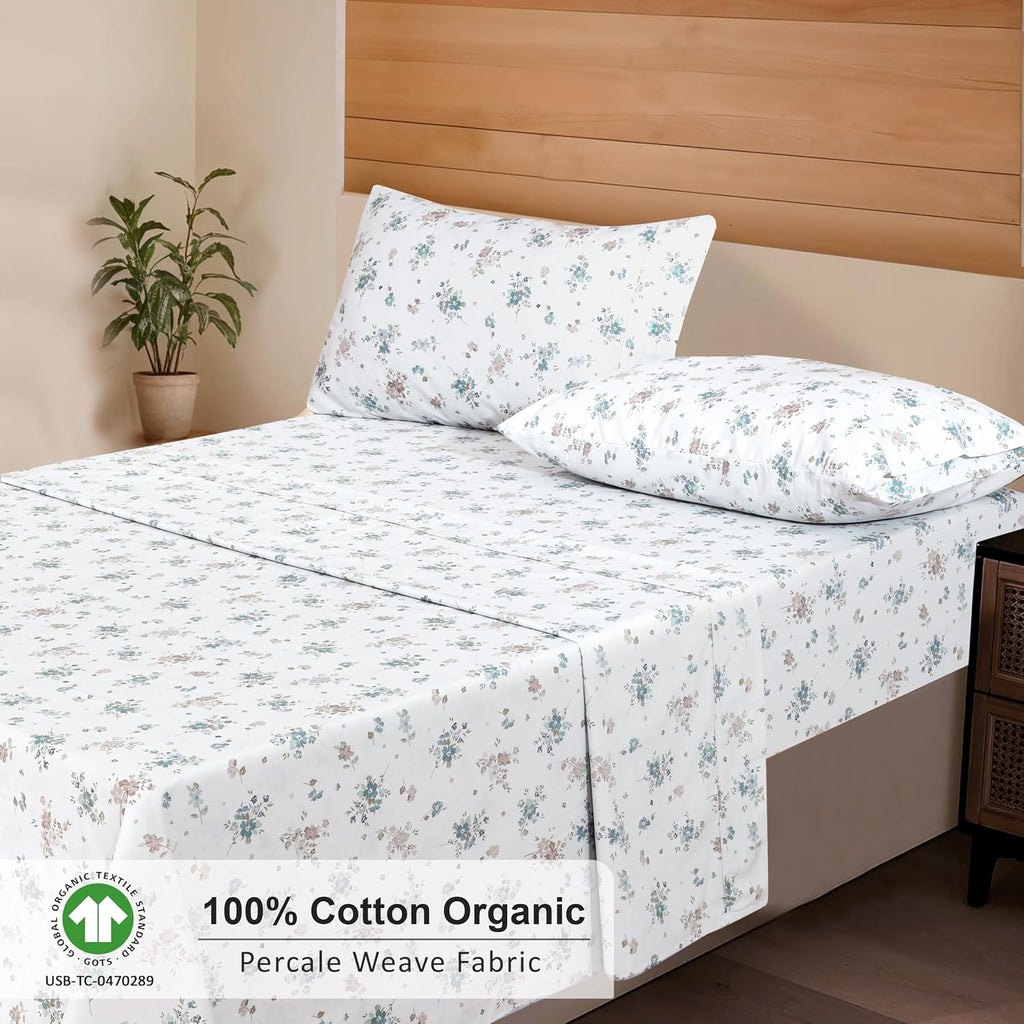 Ruvanti 100% Cotton Organic Percale Sheets Twin XL Size – Crisp Cooling Bed Sheets for Hot Sleepers, Deep Pocket 15”, Soft Peach Finish, Br…