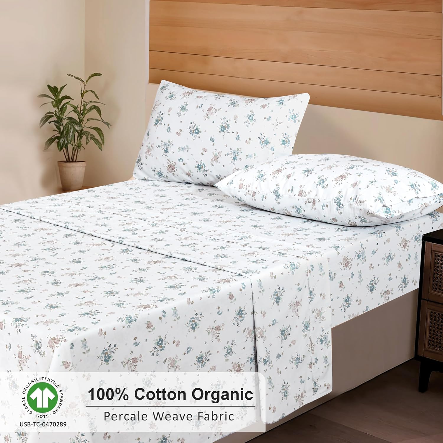 Ruvanti 100% Cotton Organic Percale Sheets Twin XL Size – Crisp Cooling Bed Sheets for Hot Sleepers, Deep Pocket 15”, Soft Peach Finish, Br…