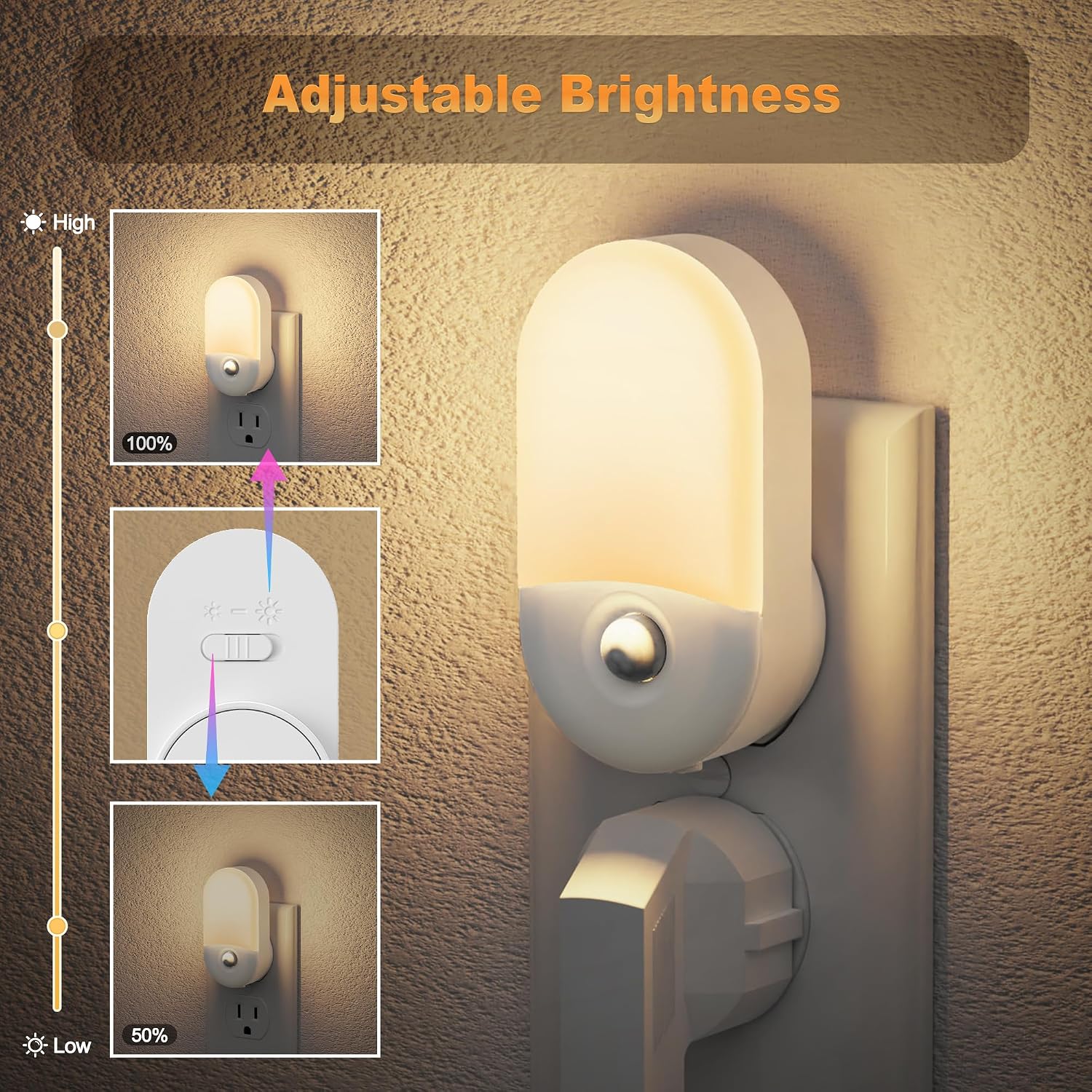 JandCase Motion Sensor Night Light, 2 Pack Motion Activated Night-Lights, 3000K Warm White LED Night Lights Plug into Wall, 30/60LM…