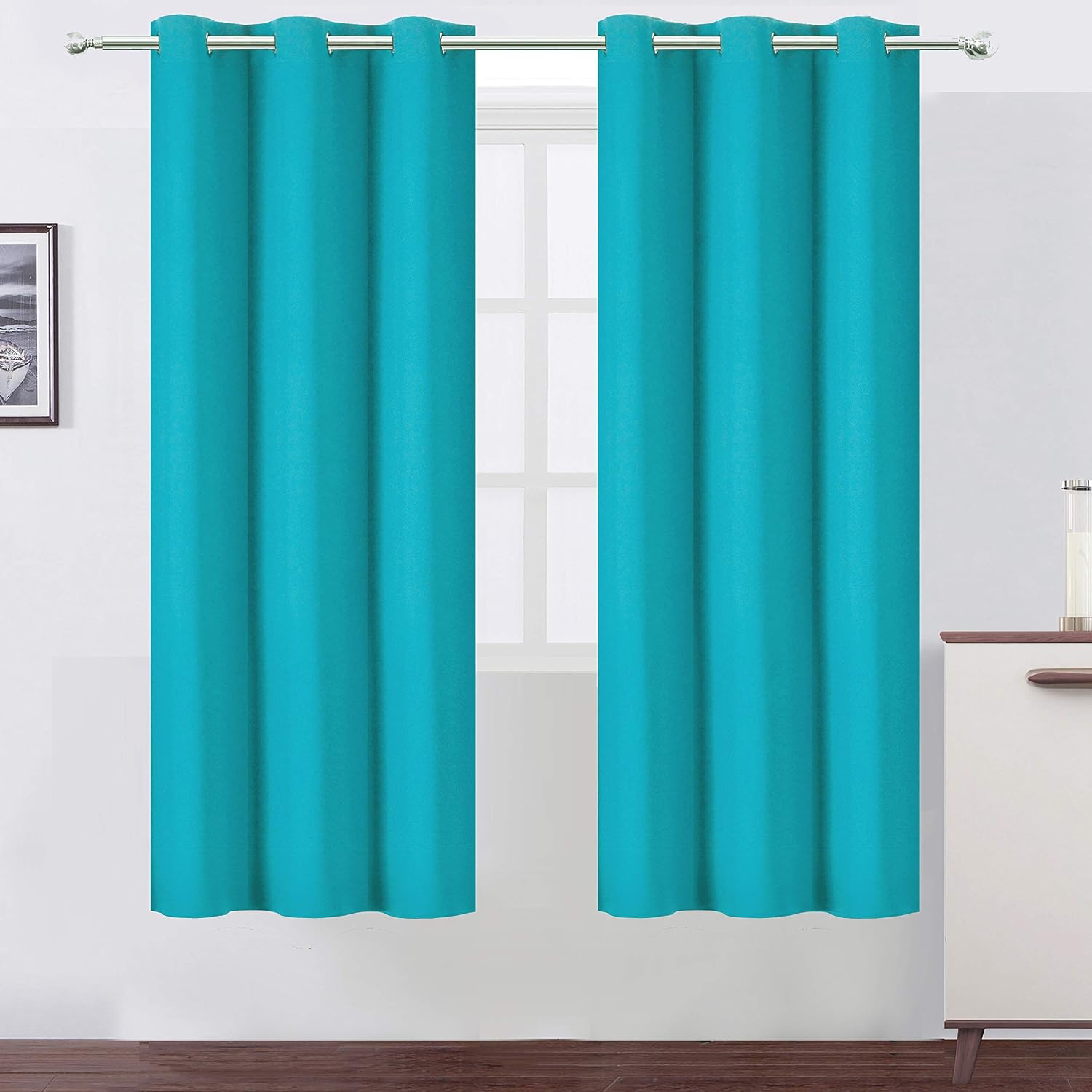 Lemomo Teal Thermal Blackout Curtains/42 x 72 Inch/Set of 2 Panels Room Darkening Curtains for Bedroom 72 Inch silver