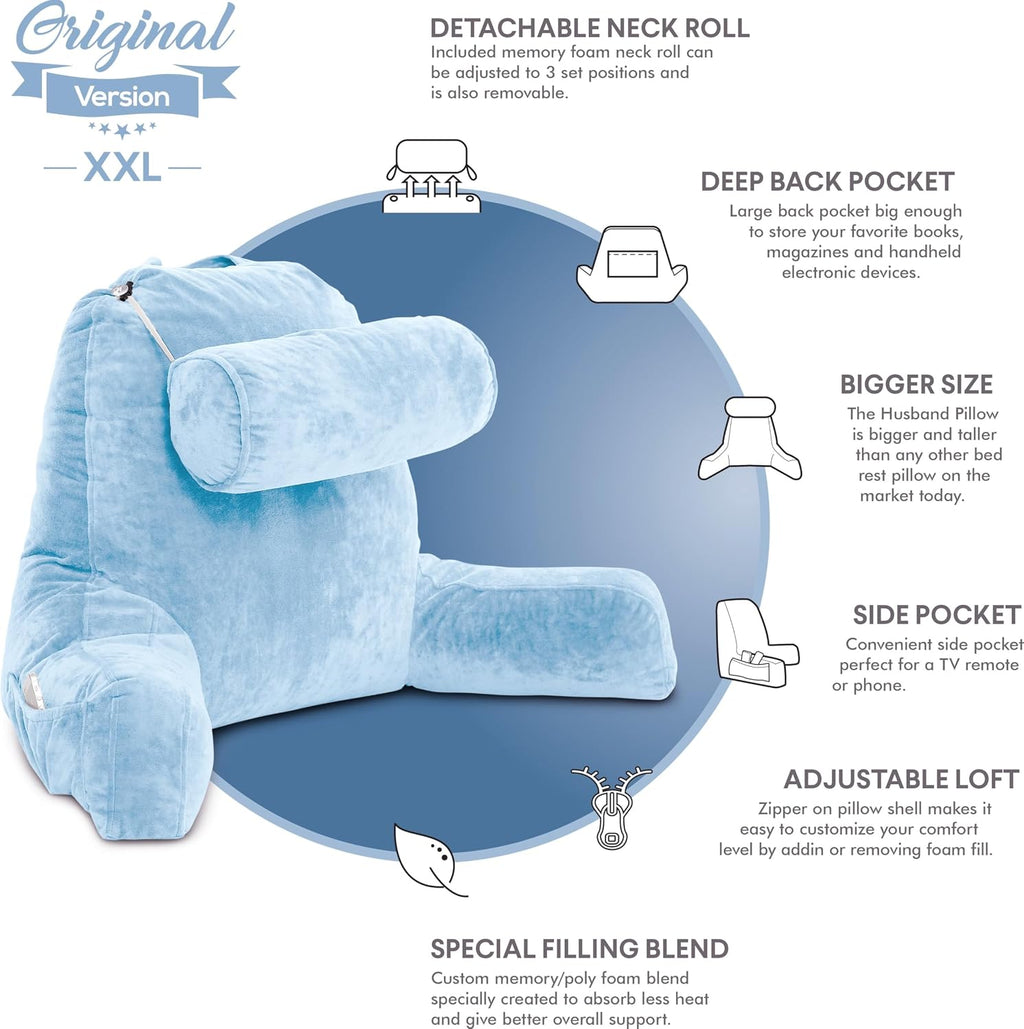 Husband Pillow XXL The Original for Adults - 30" Tall Backrest for Sitting Up in Bed - Firm Support Reading & Bed Rest Pillows for…