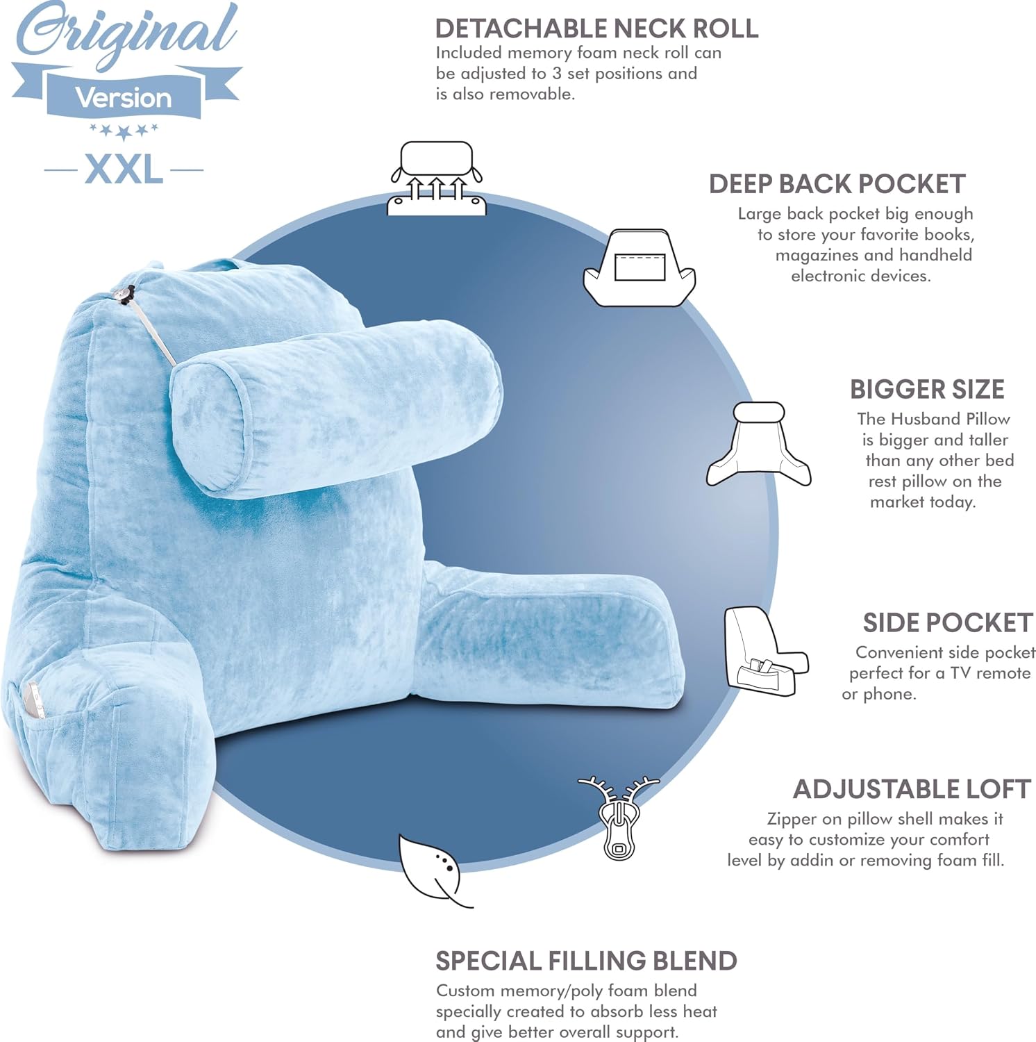 Husband Pillow XXL The Original for Adults - 30" Tall Backrest for Sitting Up in Bed - Firm Support Reading & Bed Rest Pillows for…