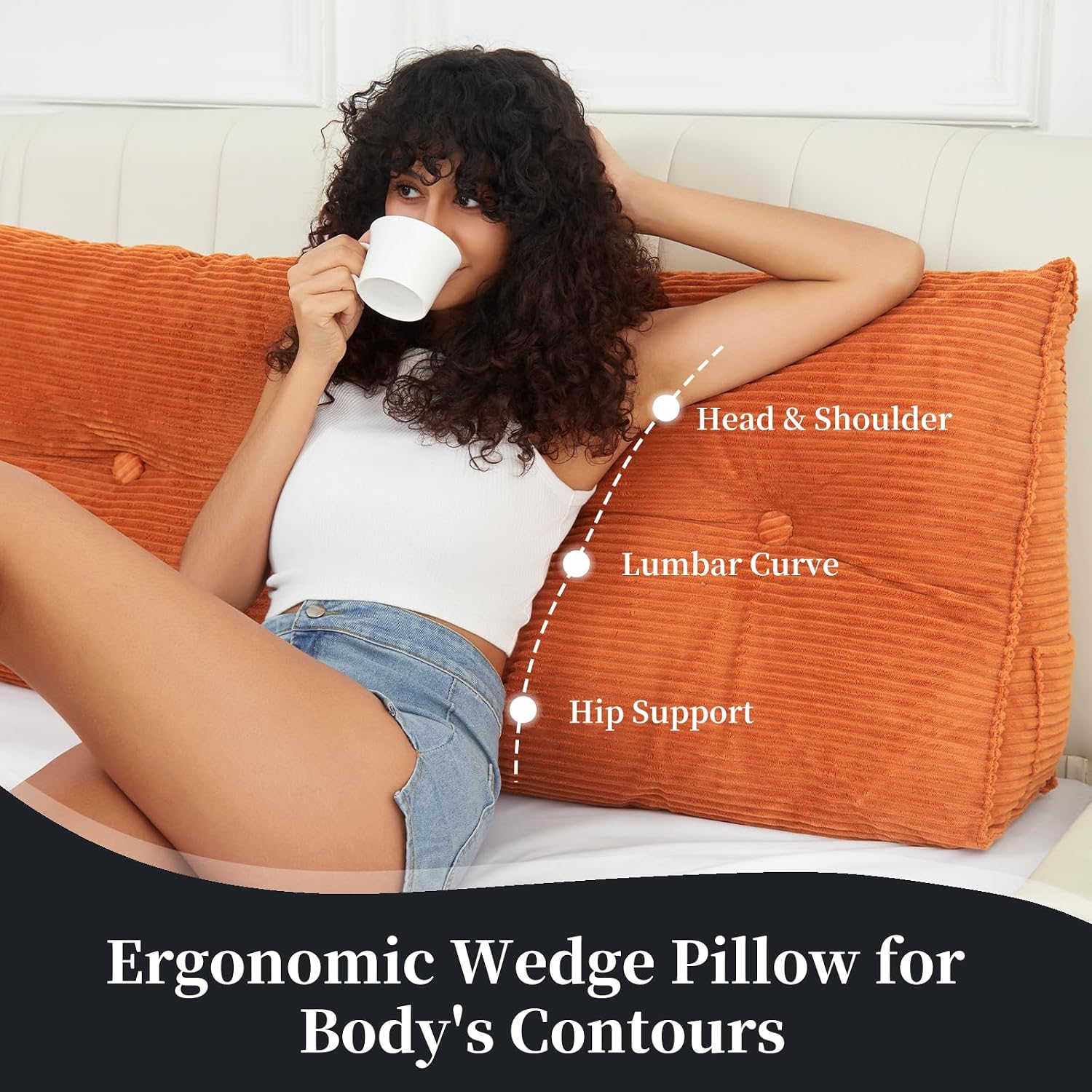 Wedge Pillow Headboard Triangle Bolster Pillow for Sitting in Bed Adults Reading Pillows Backrest, Corduroy Headboard Pillows for Daybed…