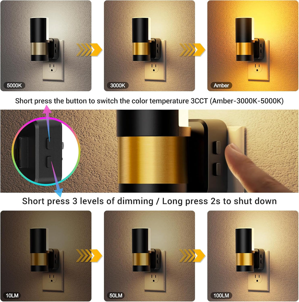 JandCase Plug in Night Light, Rotating Night Light with 3 Colors, 3000K/5000K/Amber, Dimmable Night Lights with Dusk to Dawn Sensor…