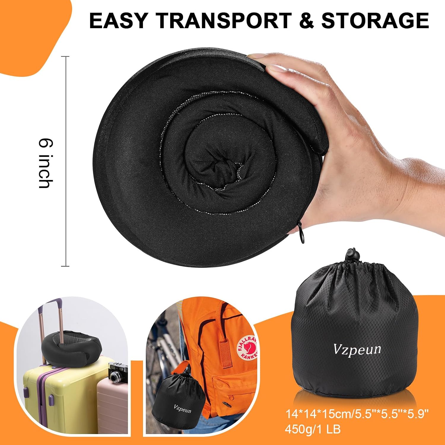 Vzpeun Travel Pillow - Hooded Neck Pillow Airplane Memory Foam Filling for Plane, Office, Cars Sleeping, Road Trip, Long Flights, Airplane…