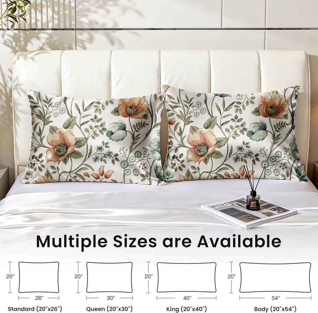 EXQ Home Satin Pillowcase for Hair and Skin King - Printed Summer Flowers Silk Pillowcase 2 Pack 20x40 inches - Satin Pillow Cases Set of…