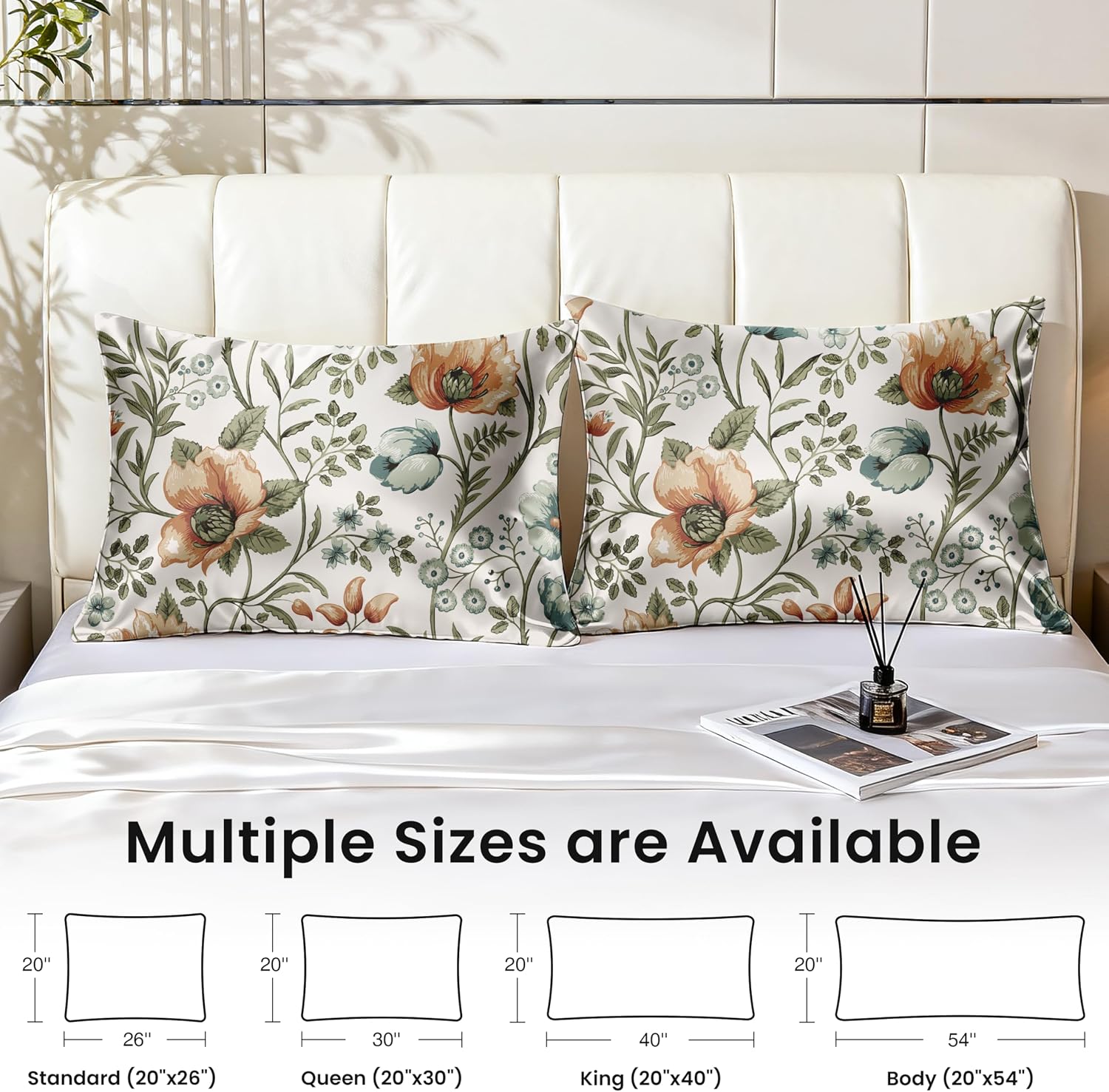 EXQ Home Satin Pillowcase for Hair and Skin King - Printed Summer Flowers Silk Pillowcase 2 Pack 20x40 inches - Satin Pillow Cases Set of…