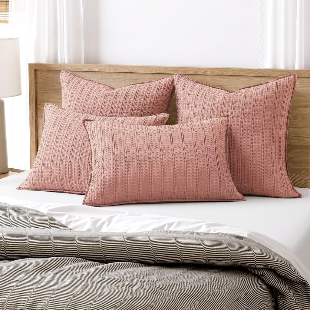Set of 2 Decorative 100% Cotton Waffle Euro Sham Pillow Covers 26x26, Neutral Throw Pillows Weave European Cushion Cases for Couch Sofa…