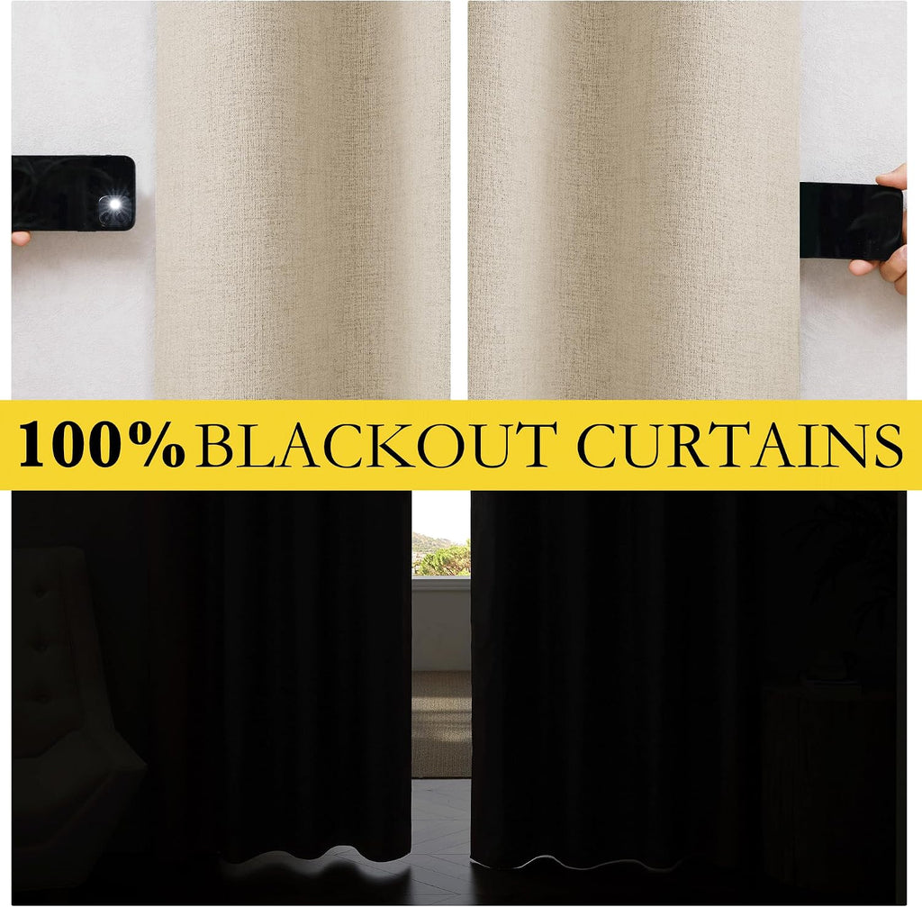 NICETOWN Cream 100% Blackout Linen Curtains 54 inch Long Burg for Dining Room, 1 Pair, 42" Width Each Panel, Farmhouse Thick Completely…