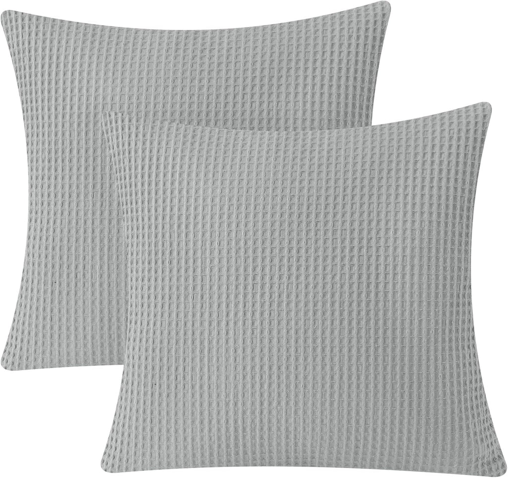 Phf 100% Cotton Waffle Weave Euro Shams 26" x 26", No Filling, 2 Pack Elegant Home Decorative Euro Throw Pillow Covers for Bed Couch Sofa,…