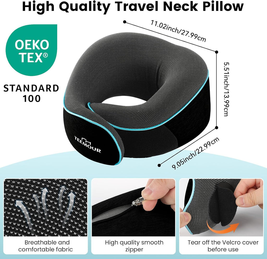 Travel Pillow Neck Pillow for Airplane Travel Essentials - Memory Foam Travel Neck Pillow, Stops Head Bobbing With Eye Mask & Earplugs…