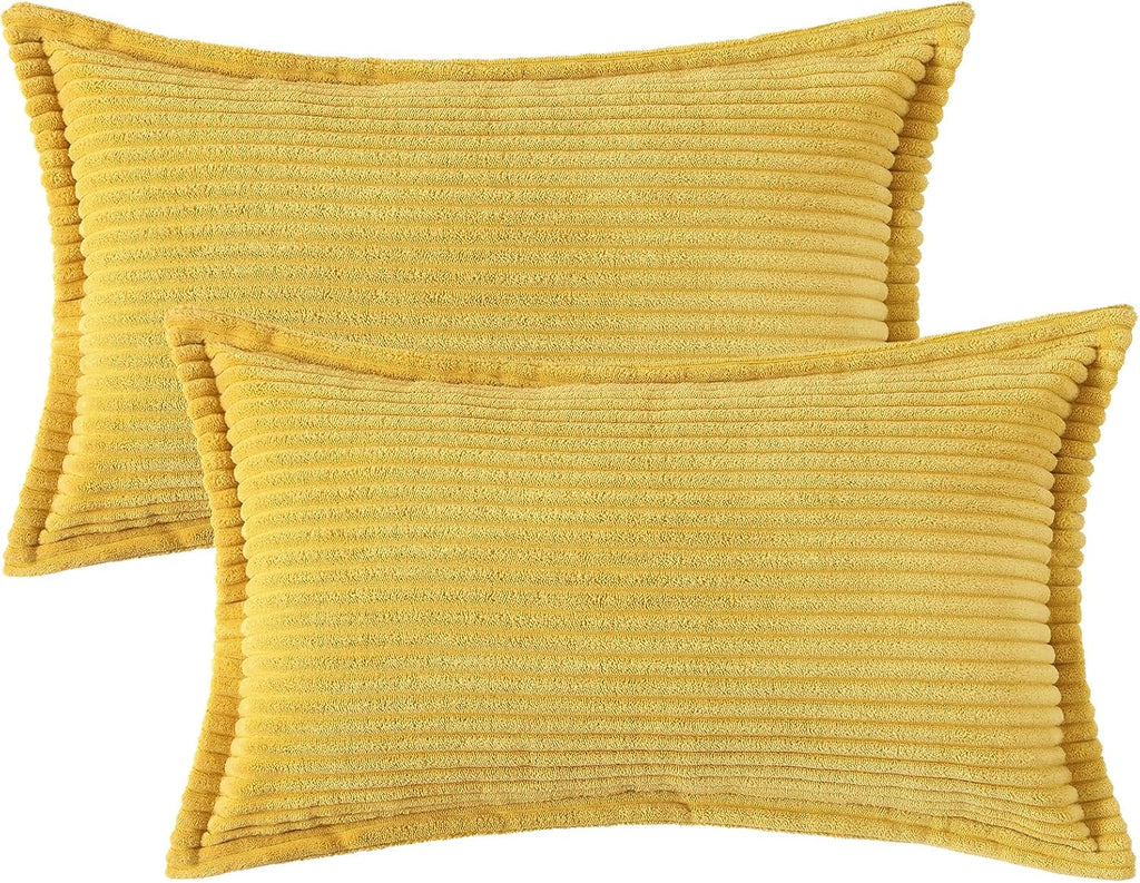 Mecatny Corduroy Summer Throw Pillow Covers 12x20 Set of 2, Neutral Decorative Soft Boho Lumbar Couch Pillow Covers with Broadside for…