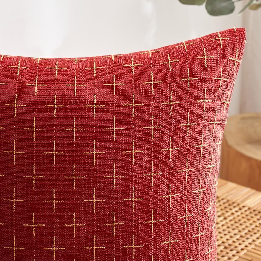 MIULEE Pack of 2 Christmas Decorative Burlap Linen Throw Pillow Covers Modern Farmhouse Pillowcase Rustic Woven Textured Cushion Cover…