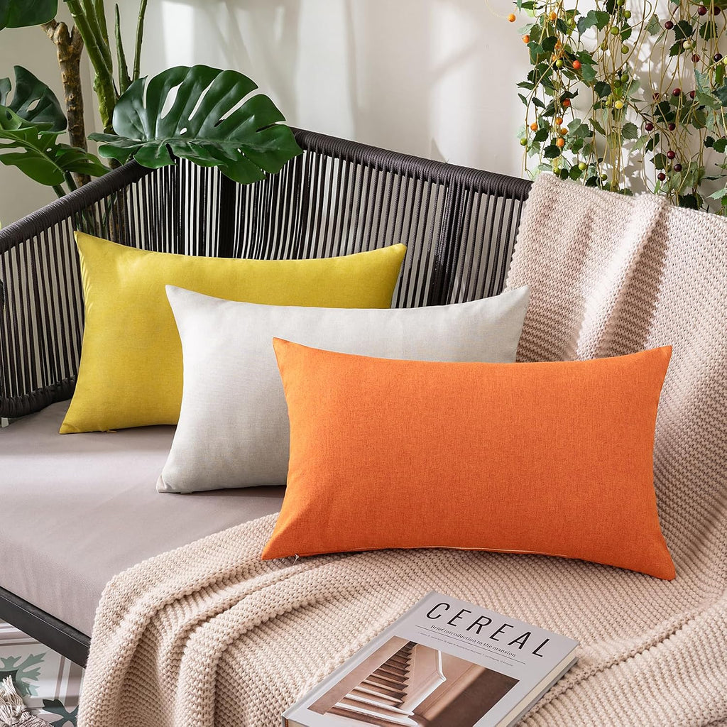 Miulee Pack of 2 Decorative Outdoor Solid Waterproof Throw Pillow Covers Euro Sham Faux Linen Garden Farmhouse Cushion Cases for Summer Pat…