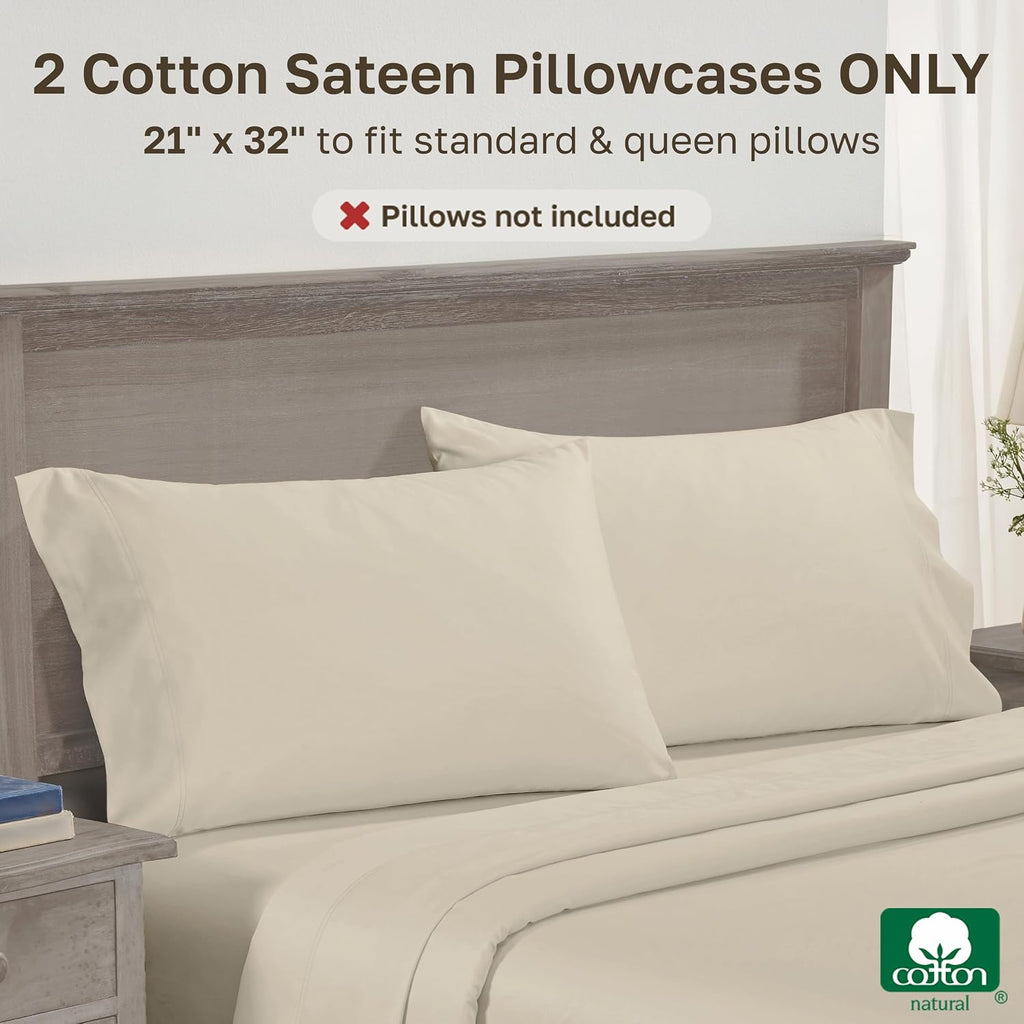 CaliforniaDesignDen California Design Den Pillow Cases Standard Size Set of 2-600 Thread Count Sateen, 100% Cotton, Soft and Breathable, Fi…