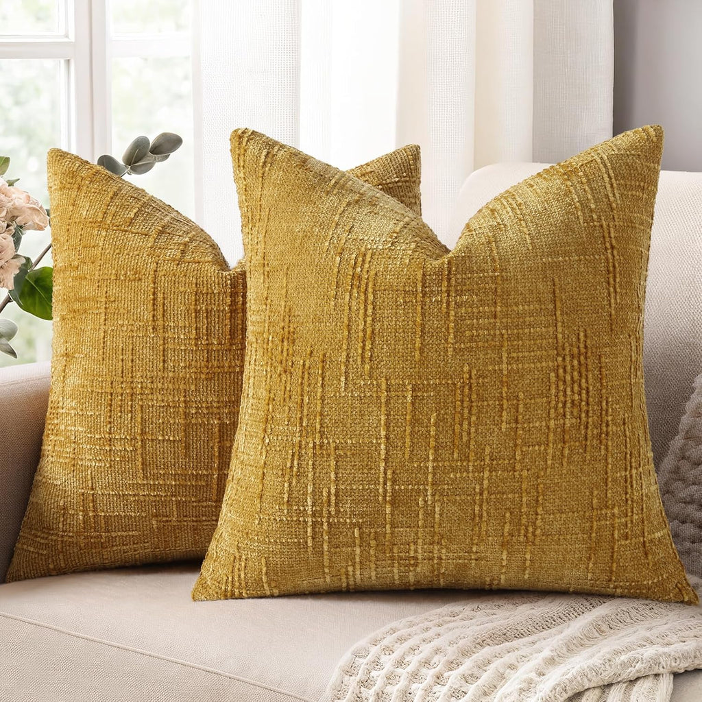 decorUhome Summer Mustard Yellow Chenille Euro Sham Throw Pillow Covers 24x24 Set of 2 Textured Cozy Slubby Couch Pillow Covers Modern Farm…