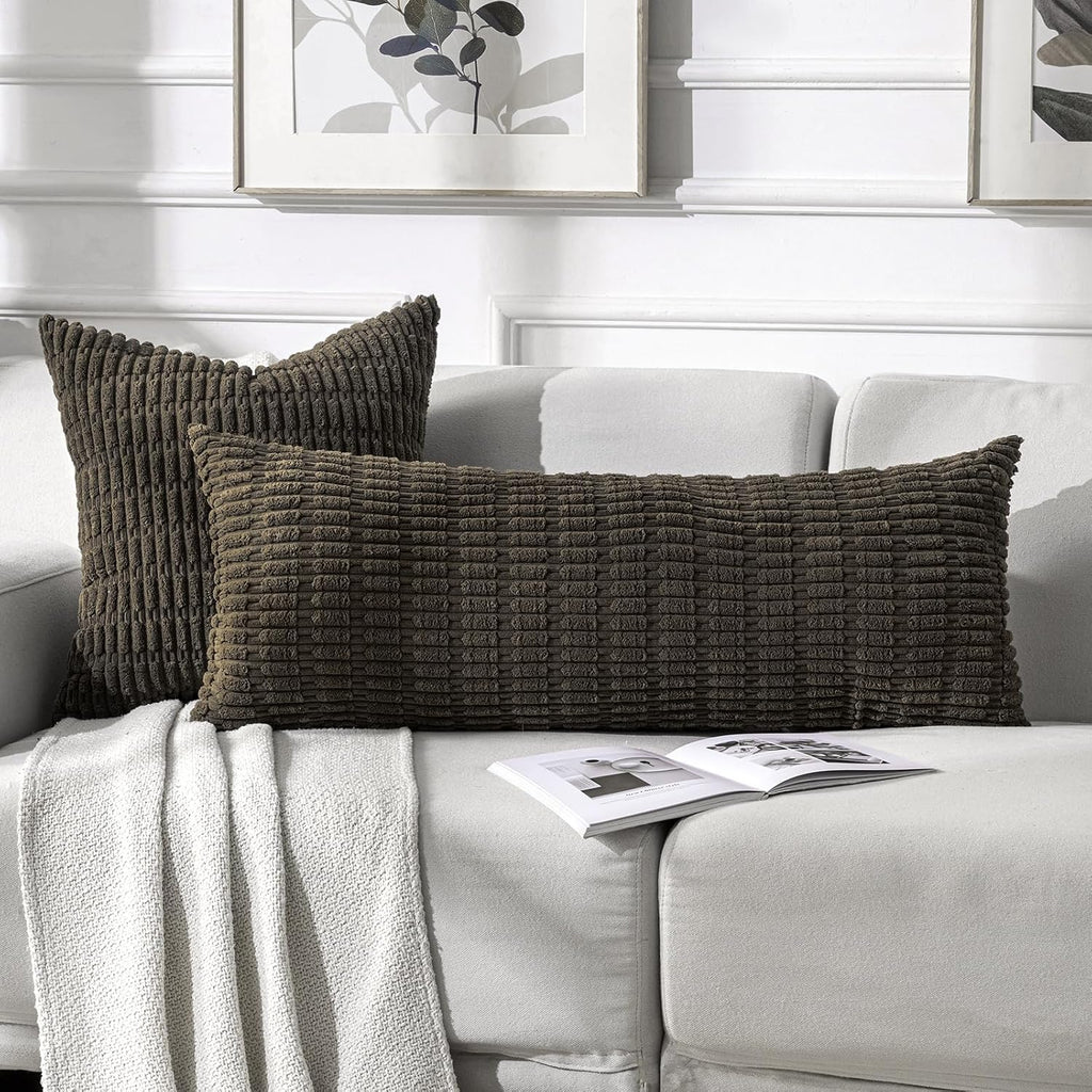 Fancy Homi Decorative Throw Pillow Covers for Bed Couch Bedroom Bench, Soft Corduroy Solid Pillow Case, Rustic Farmhouse Boho Room…