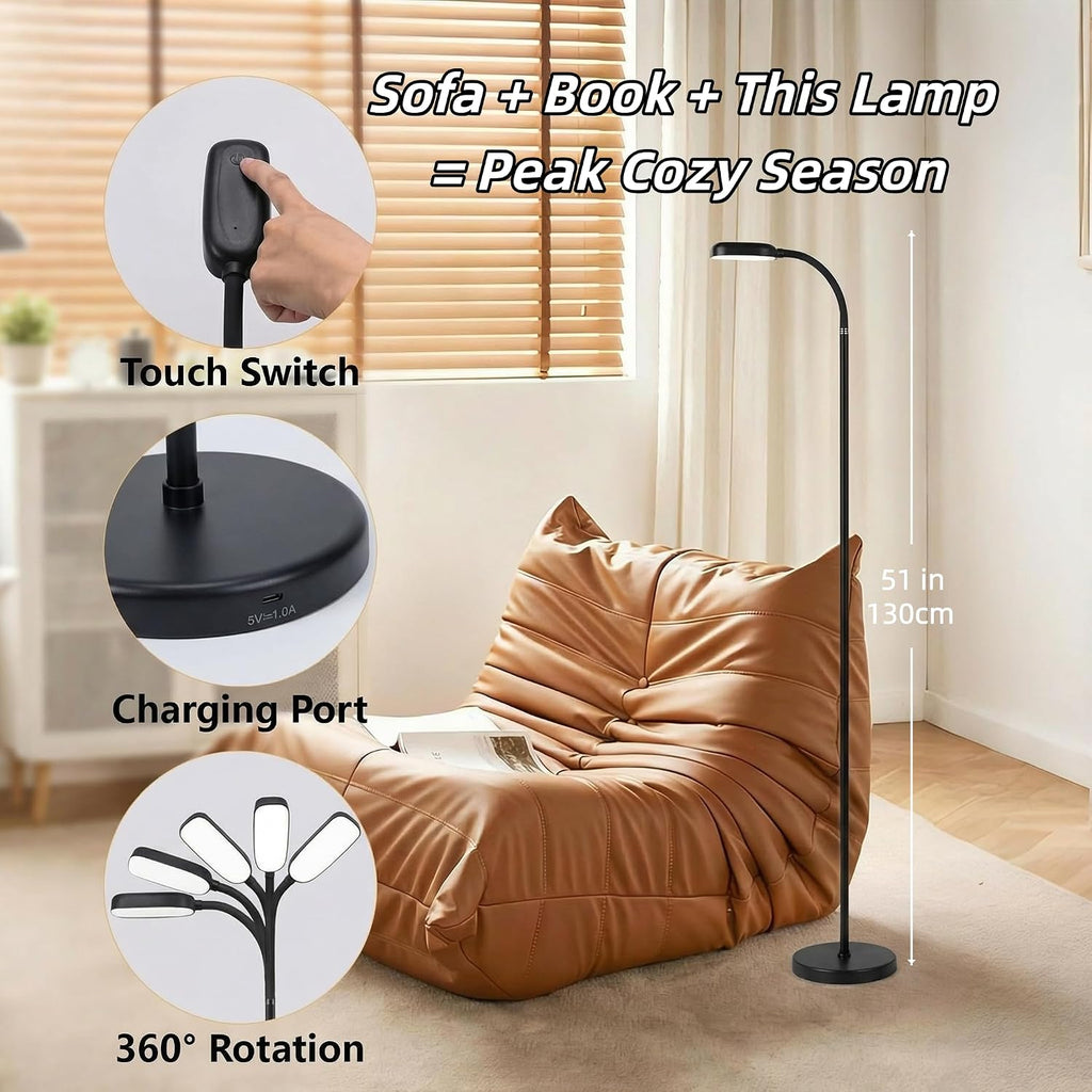 Cordless Portable Floor Lamp, Adjustable Gooseneck with Touch Switch, 3 Color Modes, Lightweight & Rechargeable for Living Room, Bedroom…