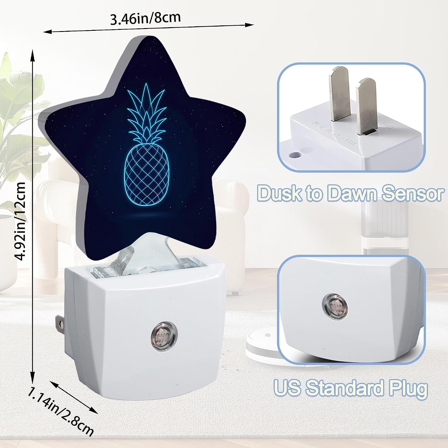 Snowmolle Pineapple Starry Sky Nightlight, Abstract Blue Line Star Night Lights Plug into Wall Decorations for Bedroom Bathroom, Dusk to Dawn…