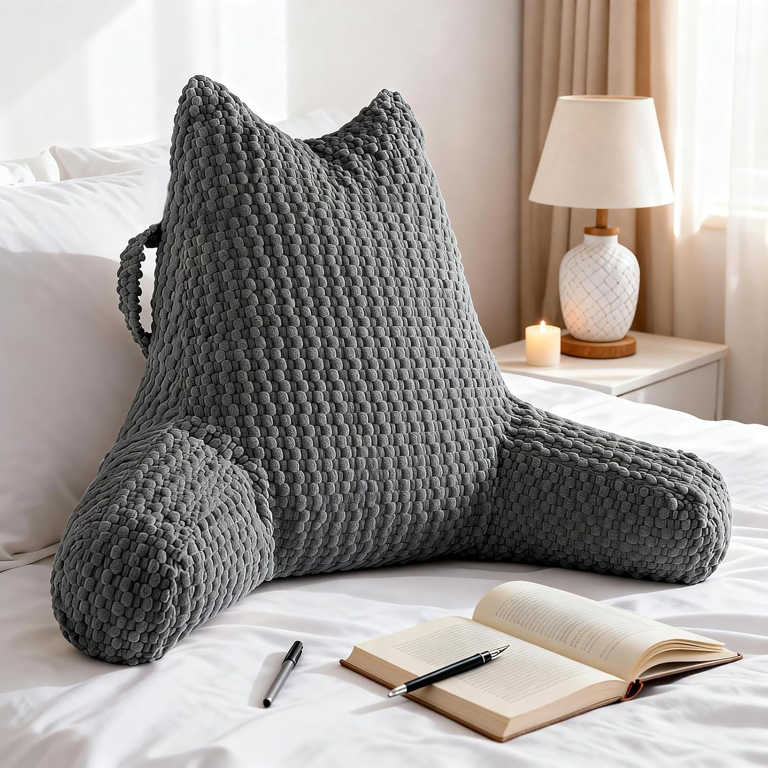 Yagamo Standard Reading Pillow for Bed Sitting Up, Backrest Pillow with Shredded Memory Foam Filling, Back Support Cushion, Bed Rest…