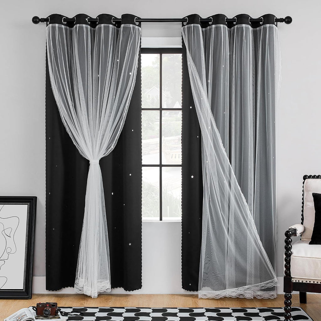 Addsomecolortolife XiDi Grommet Blackout Curtains for Bedroom & Living Room, 84"L x 34"W, Unicorn Pattern, Girls & Kids Room Decor Black