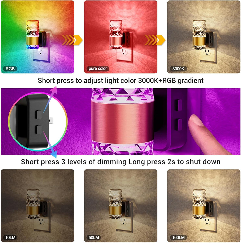 JandCase Night Lights Plug into Wall,2 Pack Color Changing Night Light for Kids, 3000K+RGB 10-Color LED Nightlight with Light Sensor…