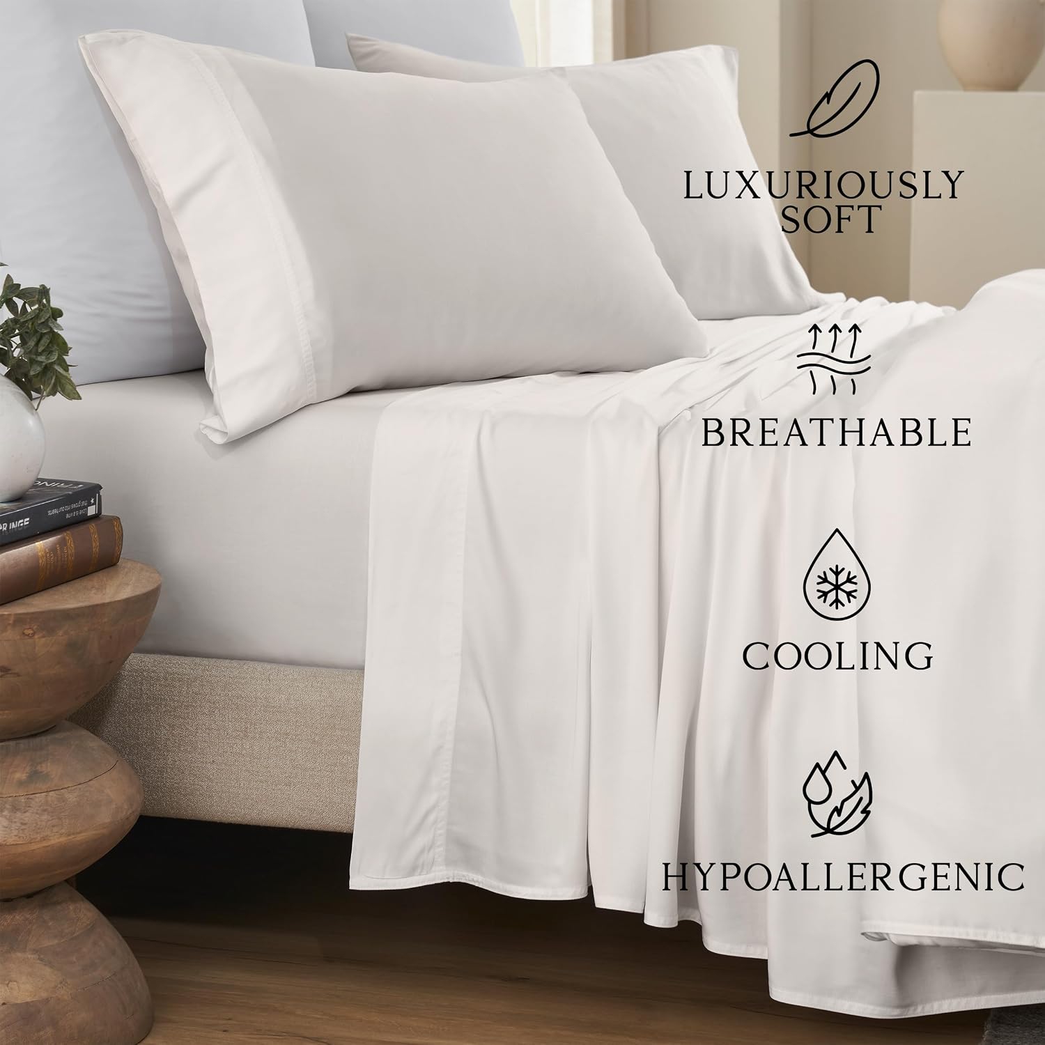 KARISSA MAE Pure Viscose from Bamboo King Size Sheet Set | 100% FSC Certified | Luxuriously Soft | Cooling | 18" Deep Pocket w/Corner…