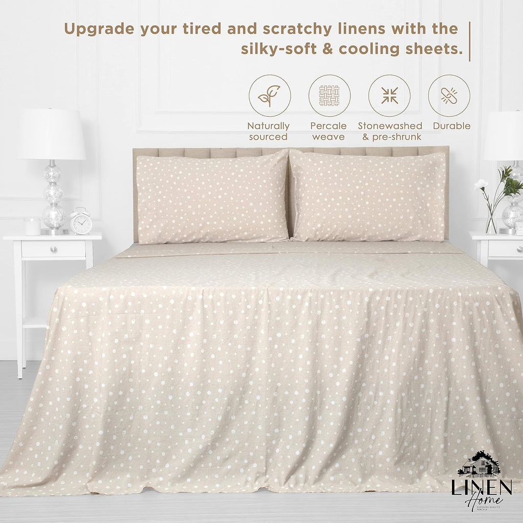 Linen Home Cotton Lyocell Blend Percale Sheet Set King Size - 4 Piece Deep Pocket Bedding, Pre-Washed & Shrunk, Crisp Cooling Fabric…