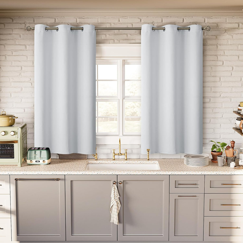 BGment Greyish White Short Room Darkening Curtains for Small Windows, 38 x 45 Inch Thermal Insulated Tier Set of 2 Panels Sun Blocking Drap…