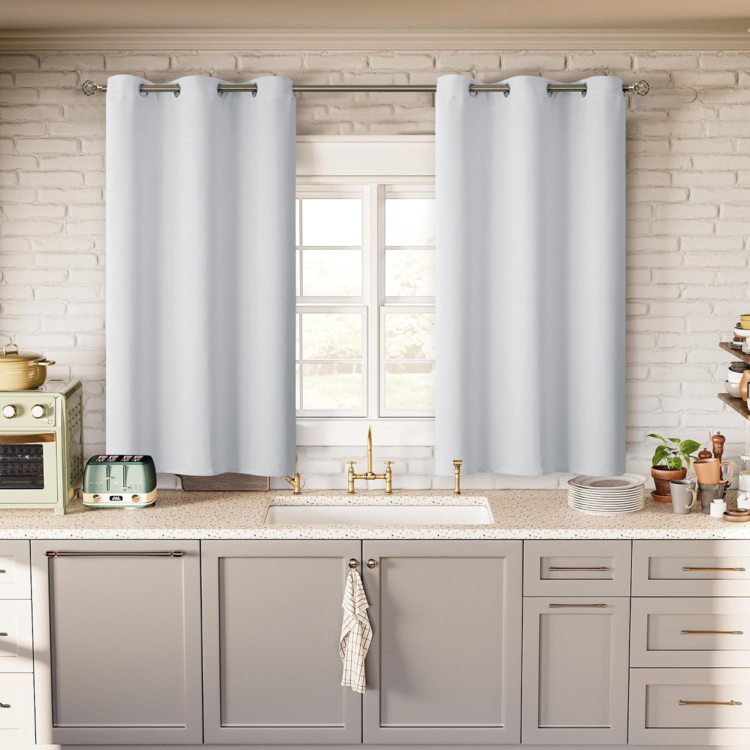 BGment Greyish White Short Room Darkening Curtains for Small Windows, 38 x 45 Inch Thermal Insulated Tier Set of 2 Panels Sun Blocking Drap…