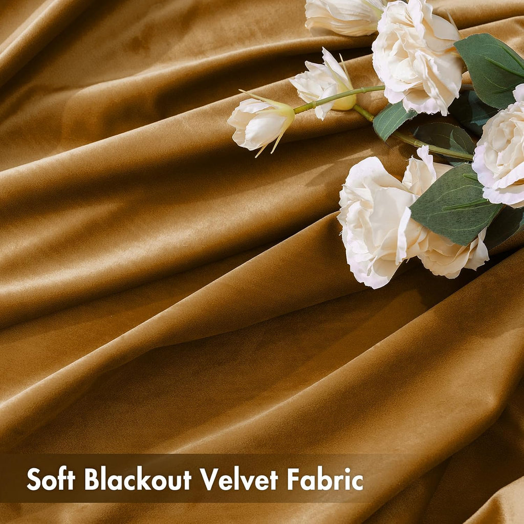 MIULEE Golden Brown Velvet Curtains Thermal Insulated Blackout Curtain Drapes for Bedroom Living Room Darkening 84 Inches Long Curtains…