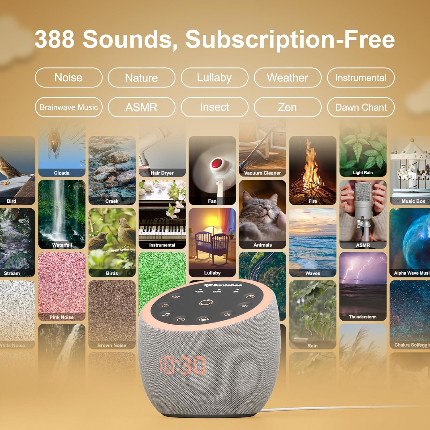 Santebee Sound Machine for Sleep, White Noise Sound Machine 388 Soothing Sounds, 3 Custom Buttons Smart APP Control Night Light, Noise…