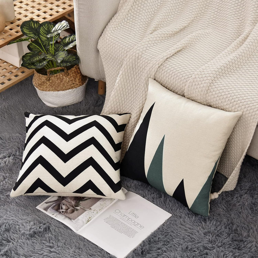 Tosewever Set of 4 Decorative Geometric 18 x 18 Inches Throw Pillow Covers - Modern Pattern Linen Square Pillow Cushion Case for Sofa Couch…