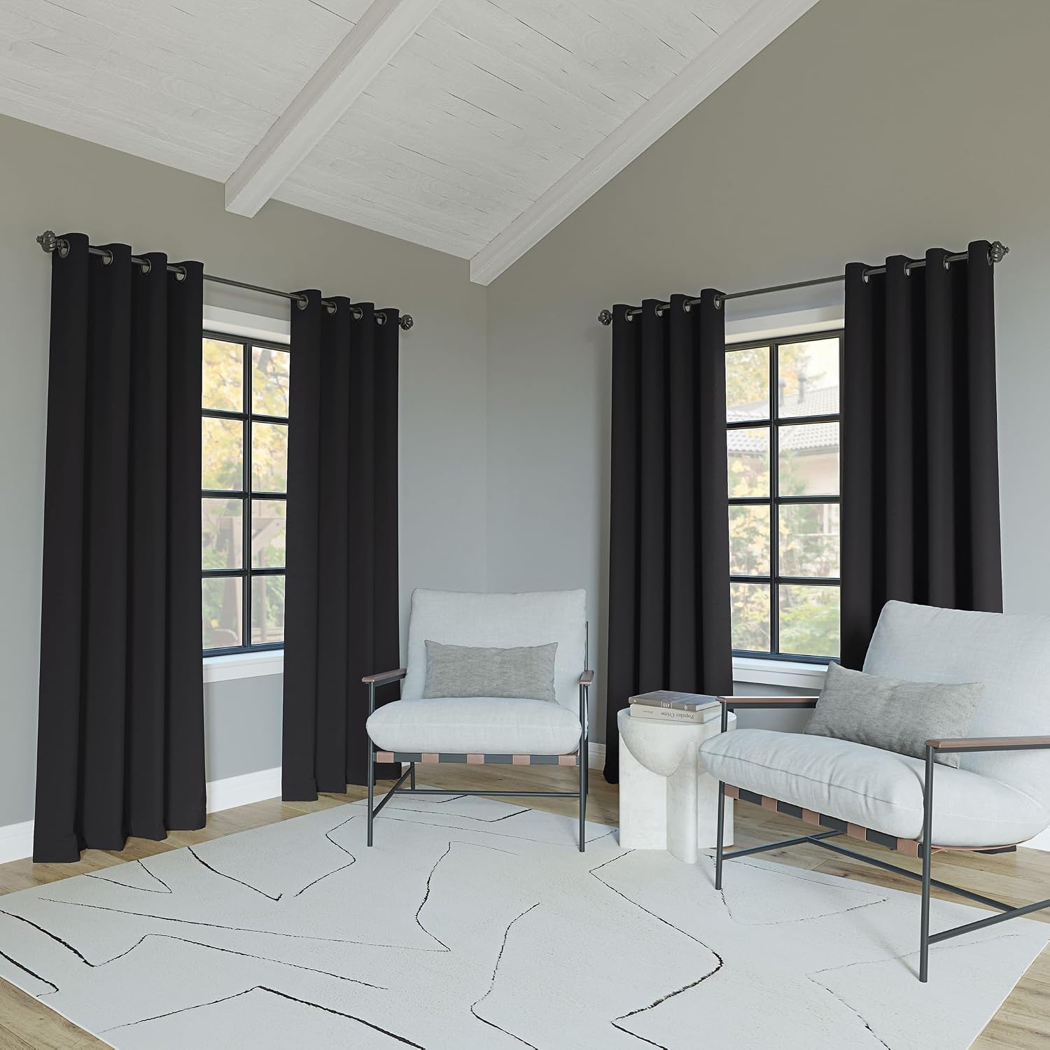 Sun Zero Nordic 2-Pack Theater Grade Noise Reducing Extreme 100% Blackout Grommet Curtain Panel Pair, 52" x 96, Coal Gray, 52" x 96"