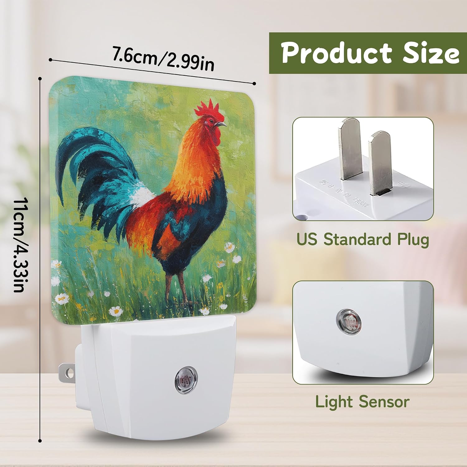 Farmhouse Rooster Night Light, Night Lights Plug into Wall with Dusk to Dawn Sensor for Bedroom Bathroom Hallway Kitchen, Decorative Gift…