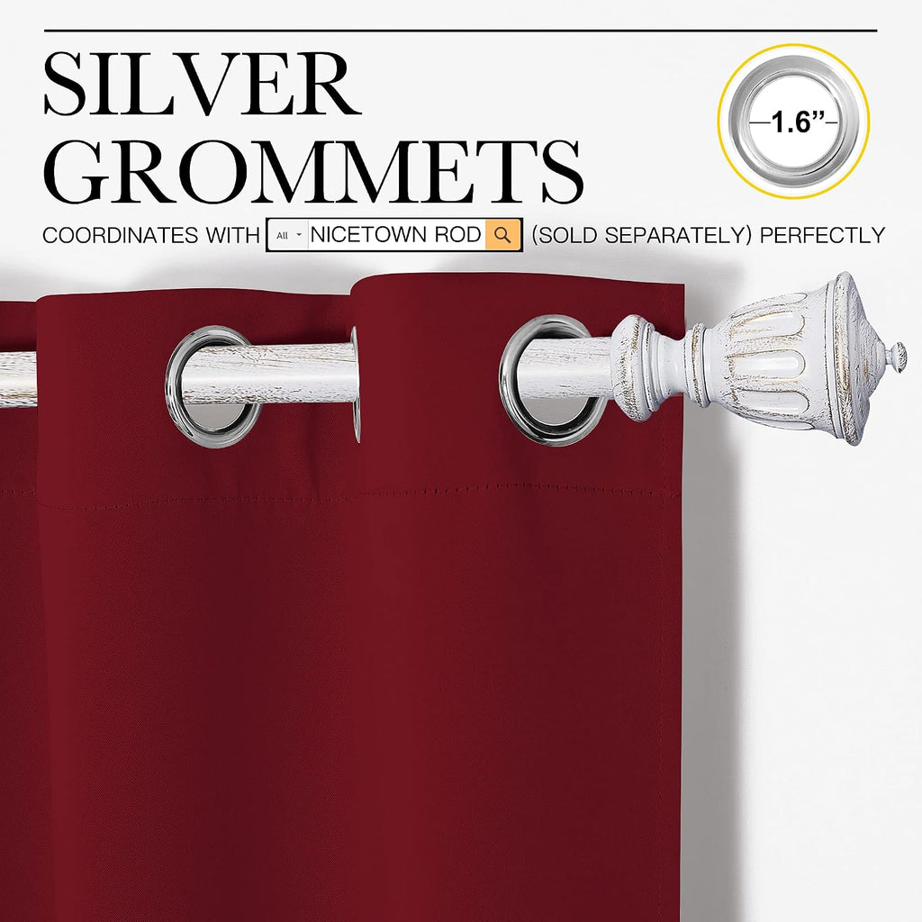 Nicetown Burgundy Red Blackout Draperies Curtains - Pair of Grommet Top Thermal Insulated Blackout Decorative Curtains for Thanksgiving Day…