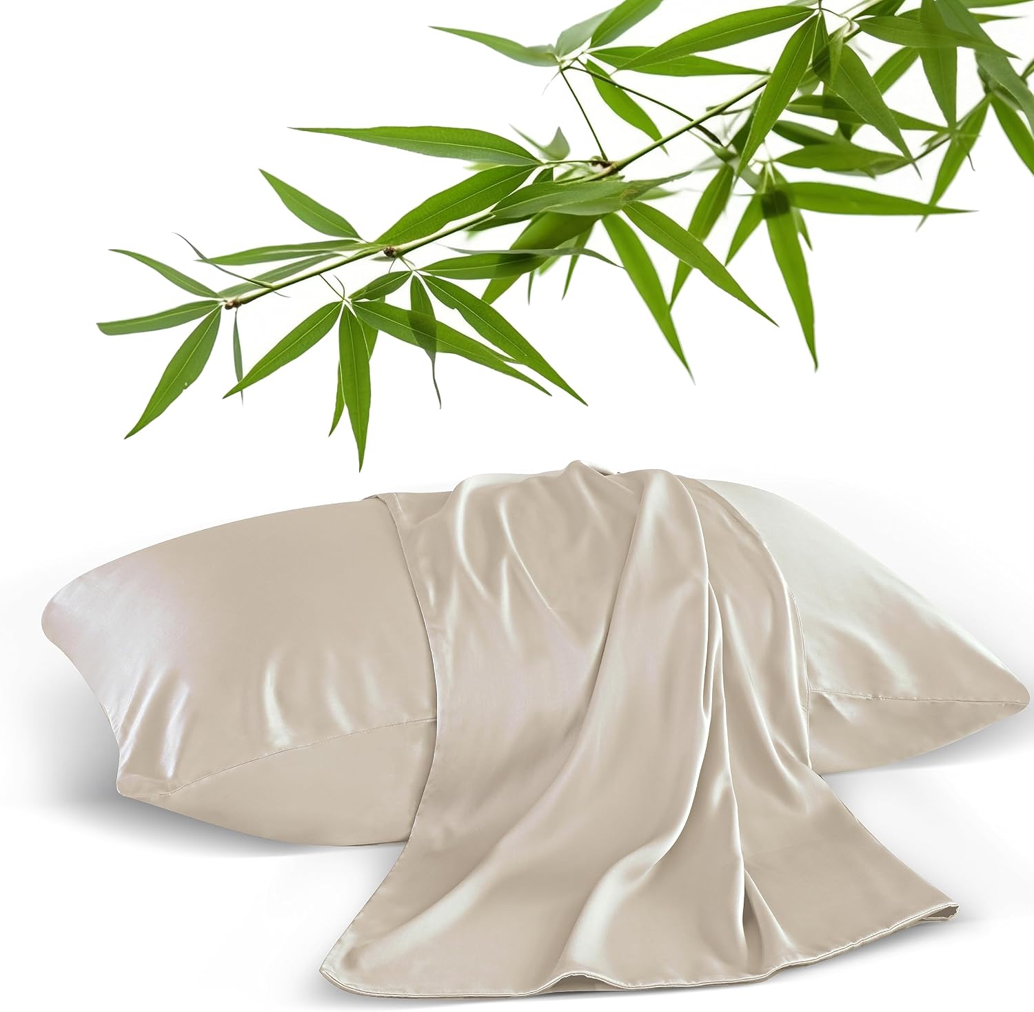 ShunjieHome 4 Pack Bamboo Viscose Pillow Protectors Queen Size, 400 Thread Count Cooling Zippered Pillowcases for Hot Sleepers & Night Swea…