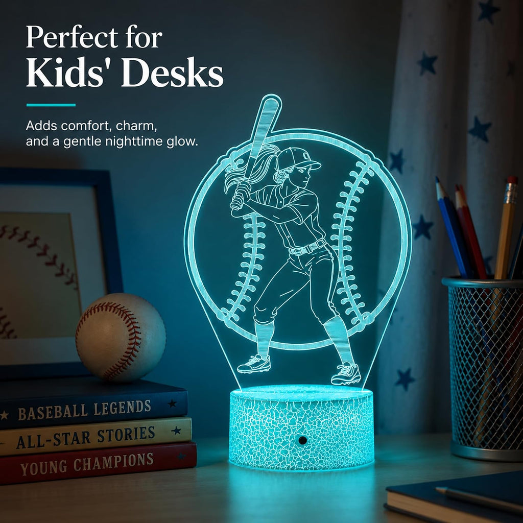 Baseball Illusion Night Light, Remote, 16 Colors Changing RGB Flashing Mode Dimmable LED Lamp, Birthday Holiday Gifts for Boys Girls…