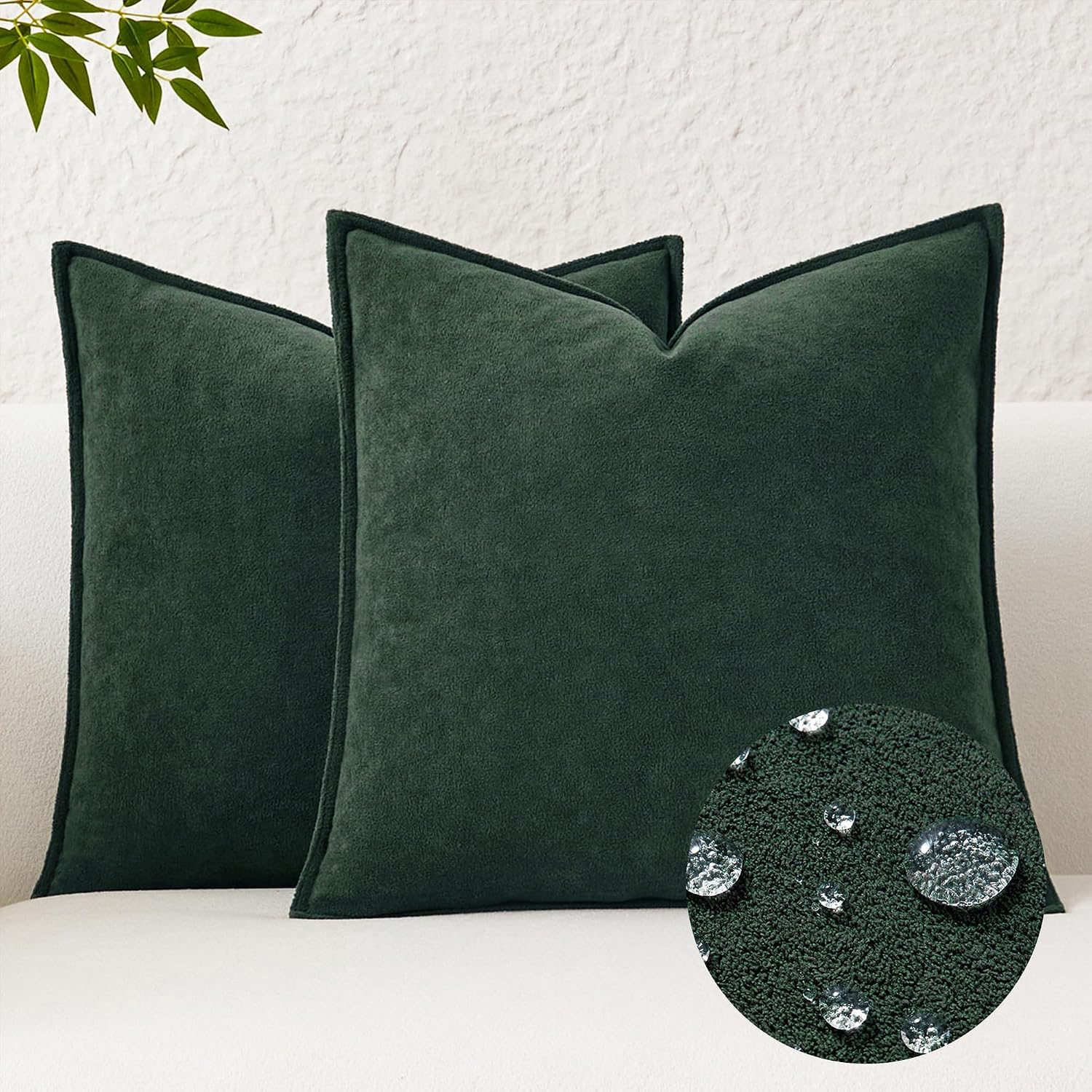 KevinTextile Kevin Textile Spring Decorative Pillow Covers Dark Green 18x18 Inch Pack of 2 Soft Boucle Textured Waterproof Throw Pillowcase…