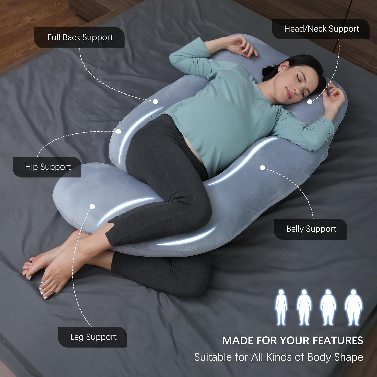 Moonpark MOON PARK Pregnancy Pillows for Sleeping - 57 Inch U Shaped Full Body Maternity Pillow with Removable Cover - Support for Back, Le…