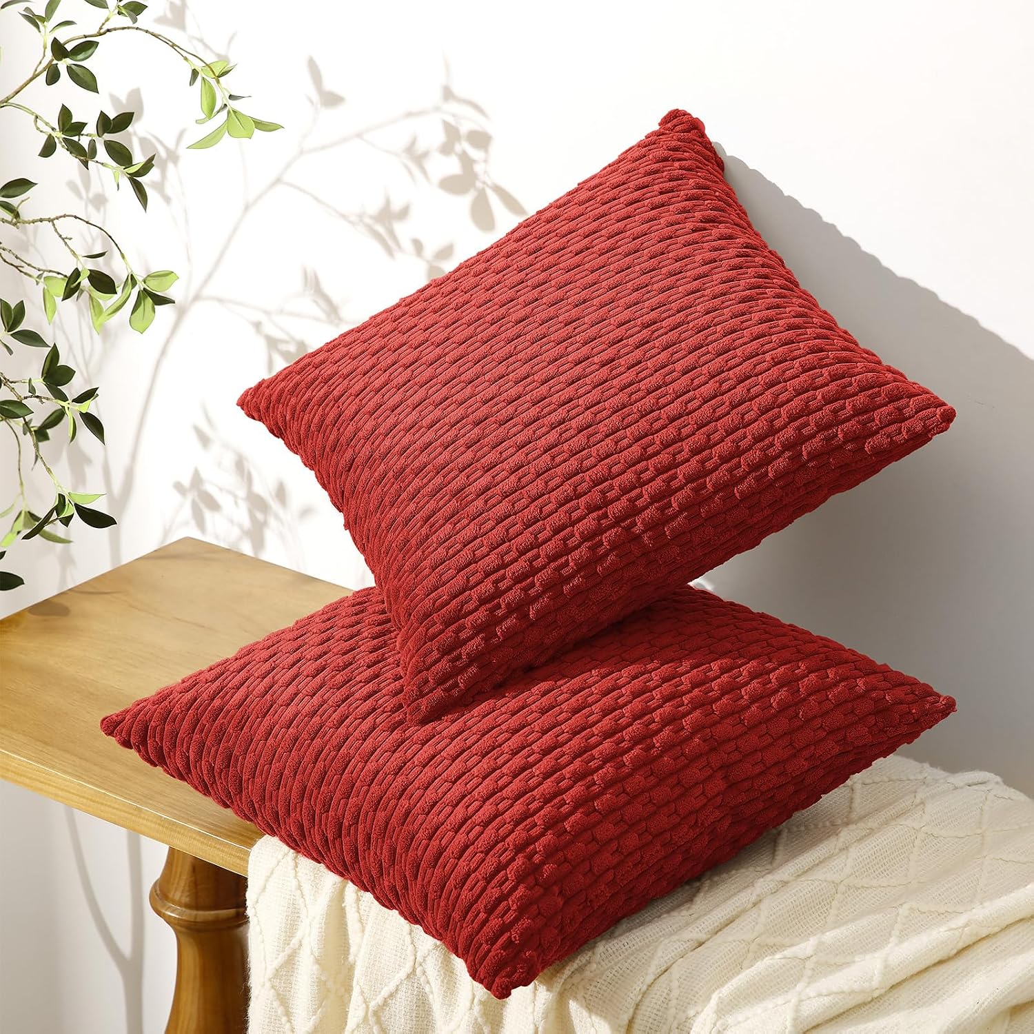 Softalker Throw Pillow Covers 18x18 Inch, Set of 2, Soft Corduroy Boho Stripe Decorative Pillow Cover, Couch Fluffy Pillow Cover for…