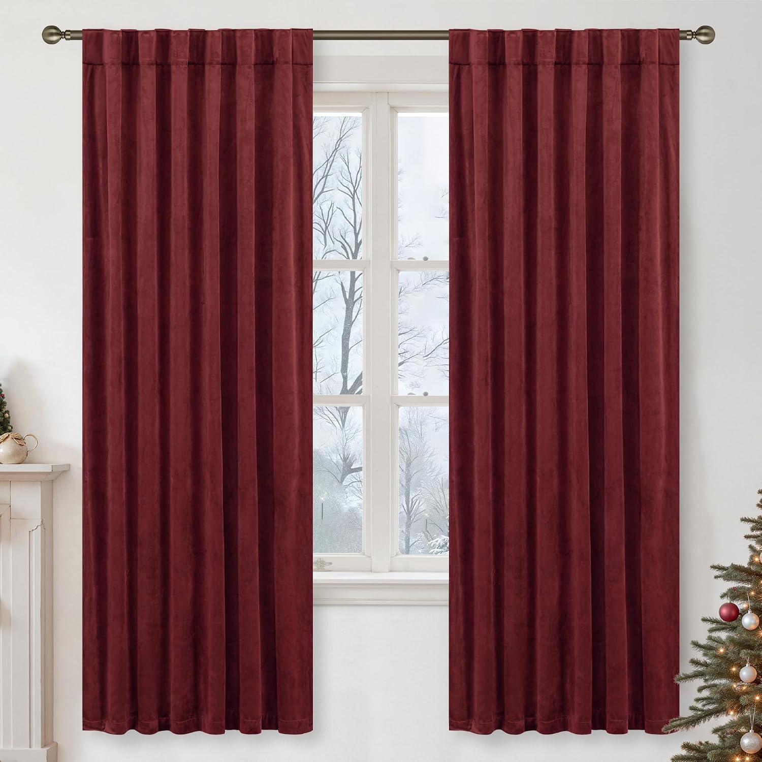 Lamit Burgundy Red Velvet Curtains 72 Inch for Living Room, Vintage Thermal Insulated Panels Christmas Decor Room Darkening Back Tab and Ro…