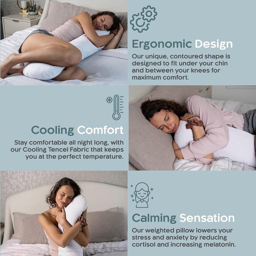 SleepCloud Weighted Body Pillow 6.5lbs - Weighted Pillow for Deeper Sleep (41” x 10”) - Cooling Body Pillows for Adults, Full Body Pillow…