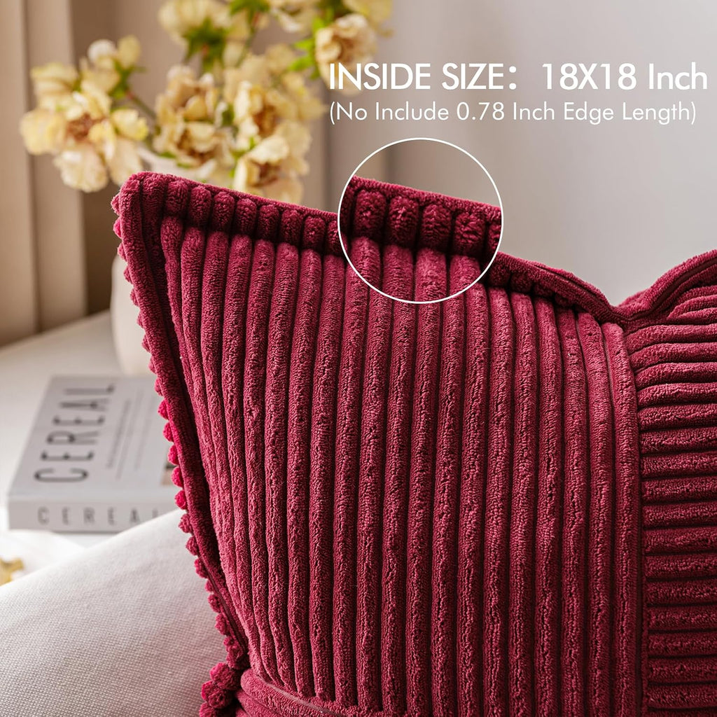 MIULEE Decorative Throw Pillow Covers for Couch Bed Livingroom 18x18 Inch Set of 2 Burgundy Boho Accent Throw Pllows Broadside Striped…