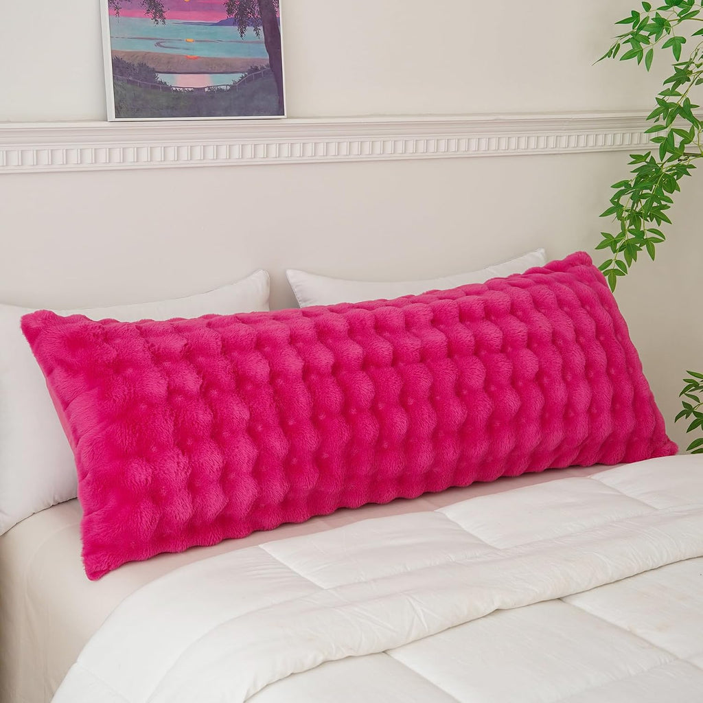 Memfydu Full Body Pillow with Fluffy Bubble Waffle Carved Faux Fur Removable Cover, Long Bed Pillow Adult 20x54 Inches for Side Sleeper and…